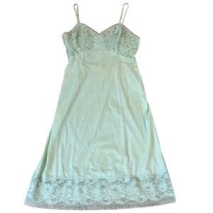 Vintage Vanity Fair Tricot Nylon Lace Slip Dress Size 34 Light Green